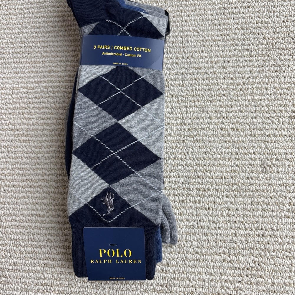 POLO Ralph Lauren 3 Pairs Combed Cotton Custom Fit US Men Socks 13-16 NEW - Picture 4 of 9